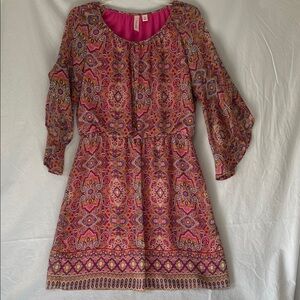 Tacera Bohemian Paisley Patterned Blouson Dress, bat wing sleeves, size small